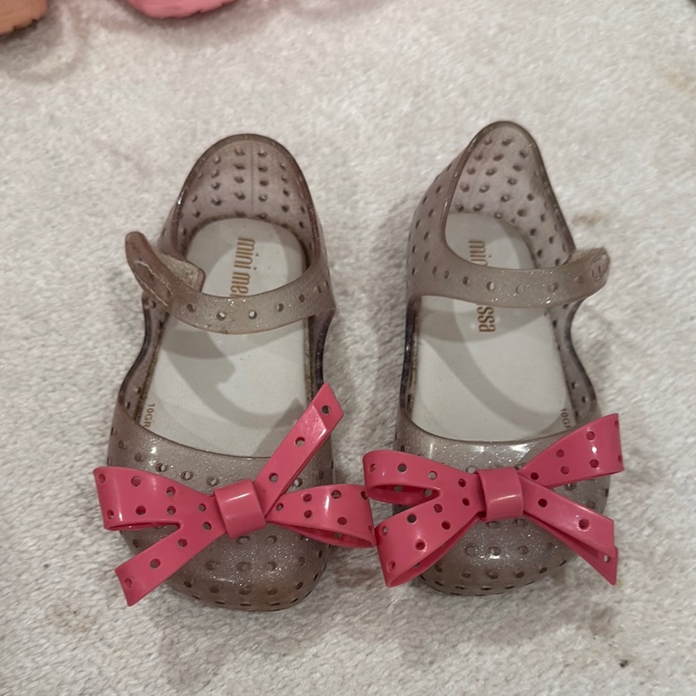 Mini Melissa Pink and Brown Dress Shoes with Bow